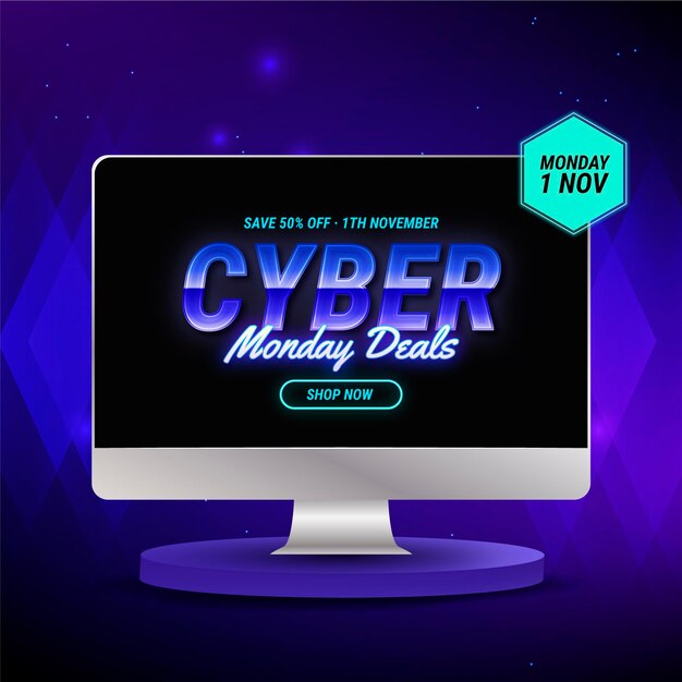Ilustración realista de venta de cyber monday