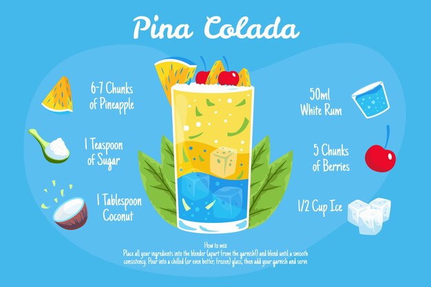 Ilustración de receta de cóctel de piña colada