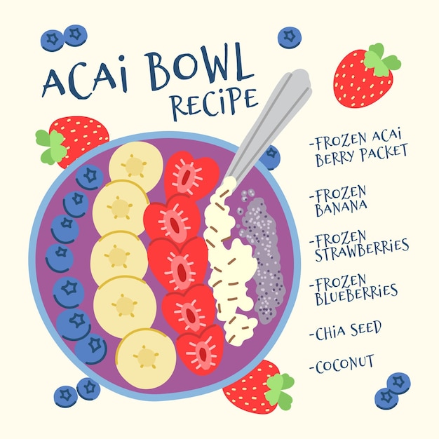 Vector gratuito ilustración de la receta de tazón de acai