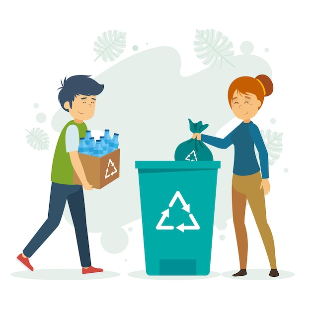 Ilustración de reciclaje de personas de diseño plano