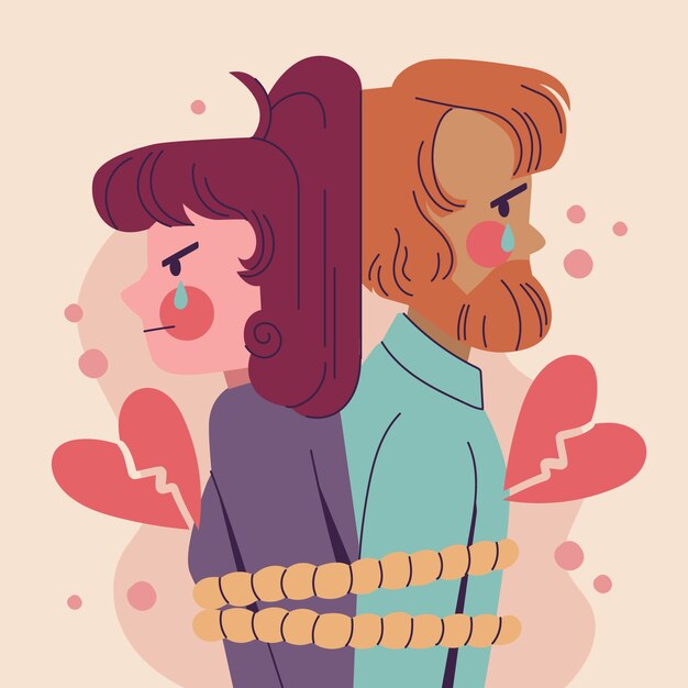 Ilustración de relación tóxica dibujada a mano