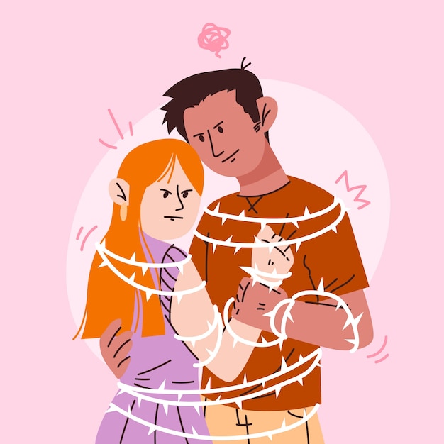 Ilustración de relación tóxica dibujada a mano