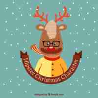 Vector gratuito ilustración de reno hipster navideño