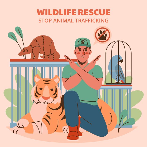 Ilustración de rescate de animales dibujados a mano