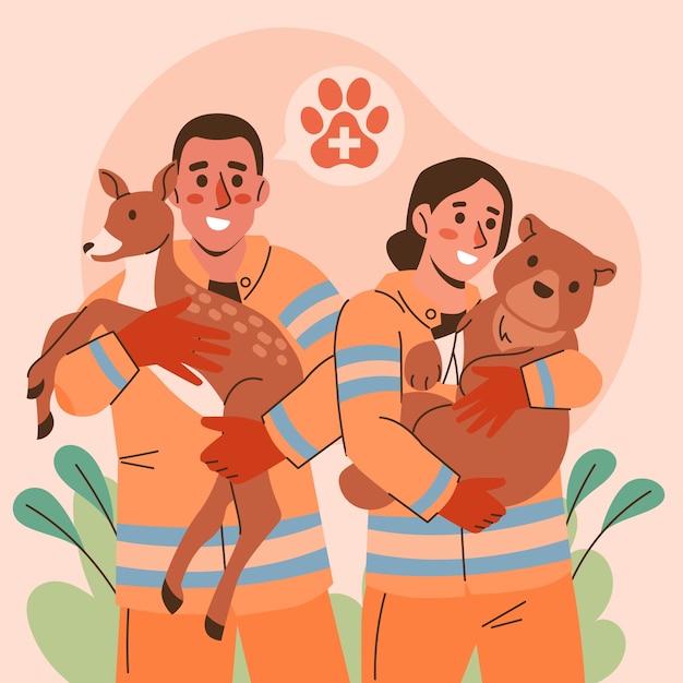 Ilustración de rescate de animales dibujados a mano