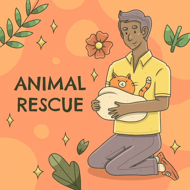 Ilustración de rescate de animales dibujados a mano