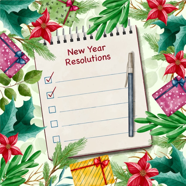 Ilustración de resoluciones de año nuevo en acuarela