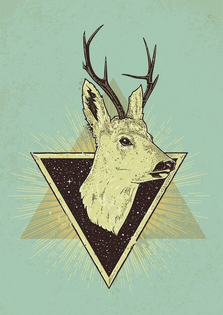 Ilustración retro de ciervos con triángulos