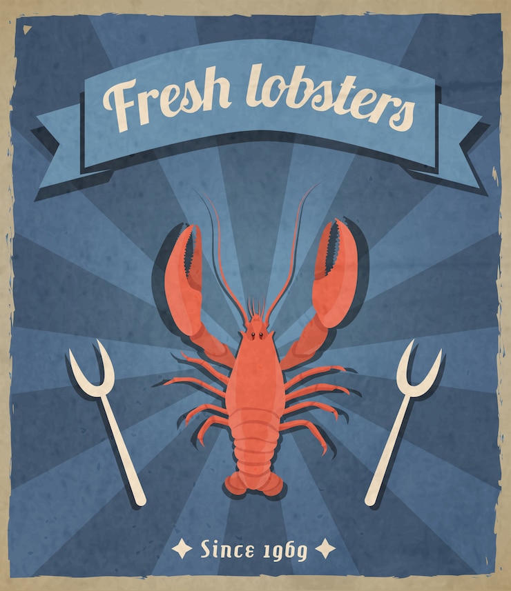 Vector gratuito ilustración retro de langostas frescas