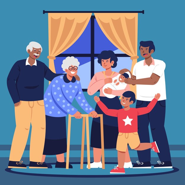 Ilustración de reunión familiar dibujada a mano
