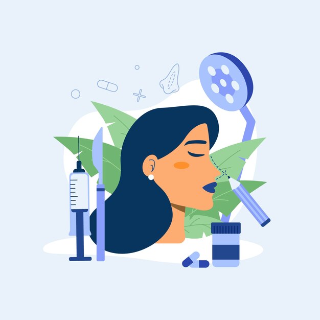 Ilustración de rinoplastia de diseño plano dibujado a mano
