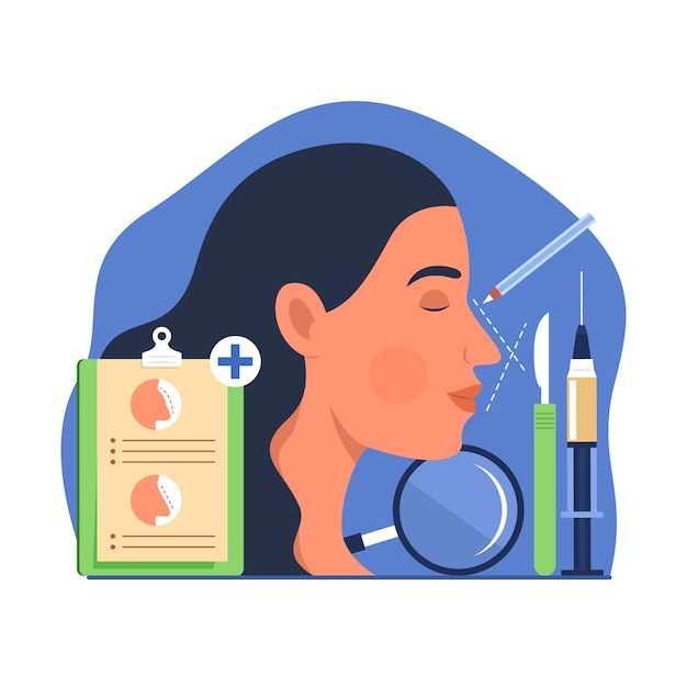Ilustración de rinoplastia de diseño plano dibujado a mano