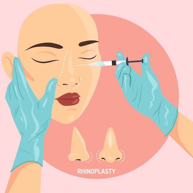 Ilustración de rinoplastia de diseño plano dibujado a mano