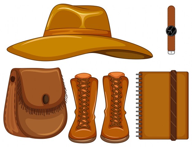 Ilustración de ropa y accesorios de cuero
