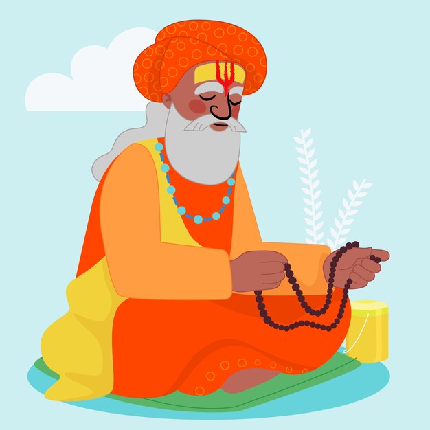 Ilustración de sadhu dibujada a mano