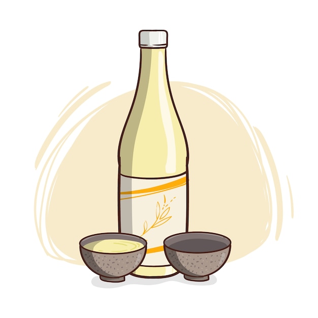 Ilustración de sake dibujado a mano
