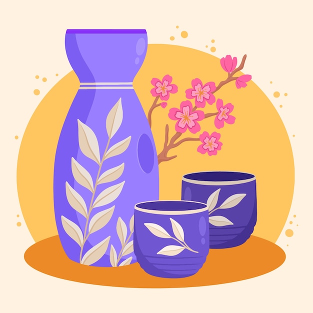 Ilustración de sake dibujado a mano