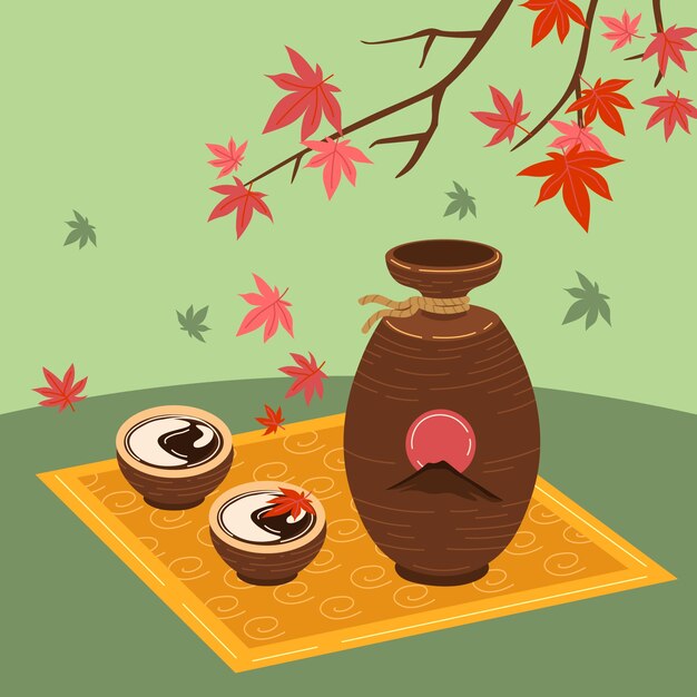 Ilustración de sake dibujado a mano