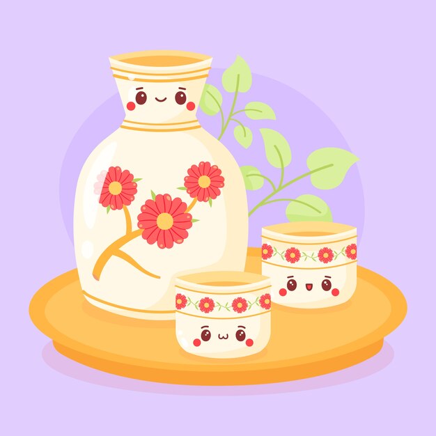 Ilustración de sake dibujado a mano