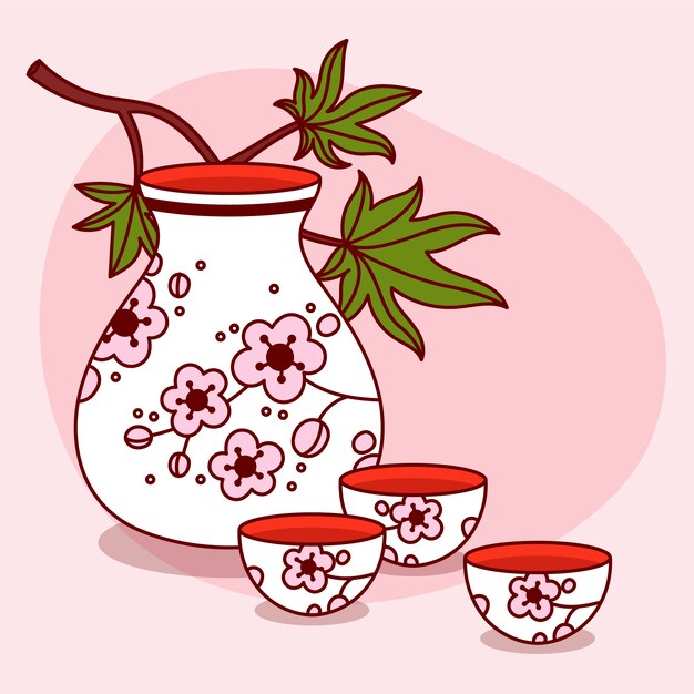 Ilustración de sake dibujado a mano