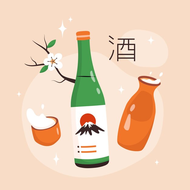 Ilustración de sake dibujado a mano