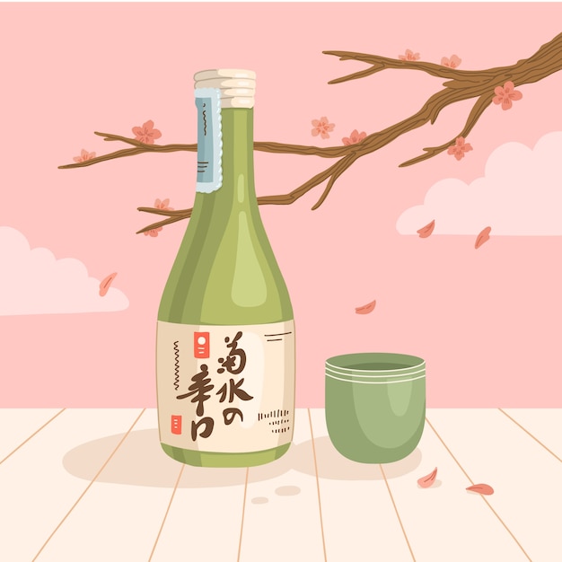 Ilustración de sake dibujado a mano