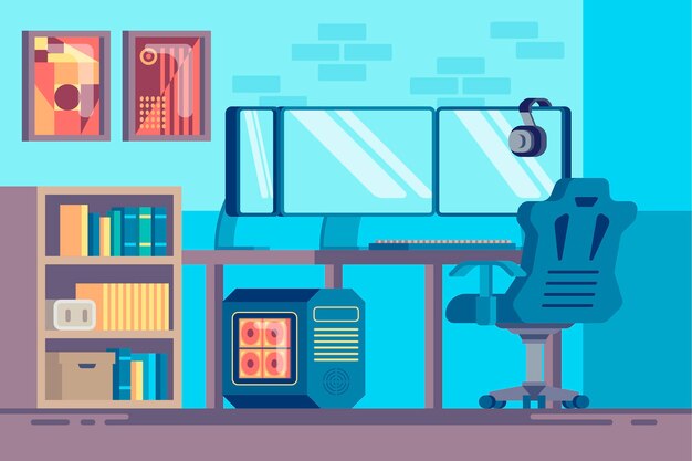 Ilustración de sala de jugador plana