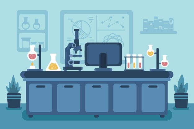 Ilustración de sala de laboratorio plana