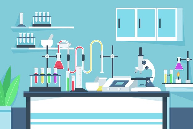 Ilustración de sala de laboratorio plana