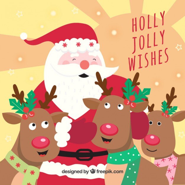 Ilustración de santa claus y sus renos