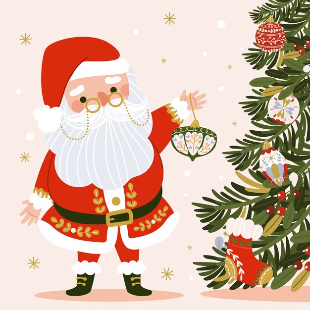 Ilustración de santa de dibujos animados planos para la temporada navideña