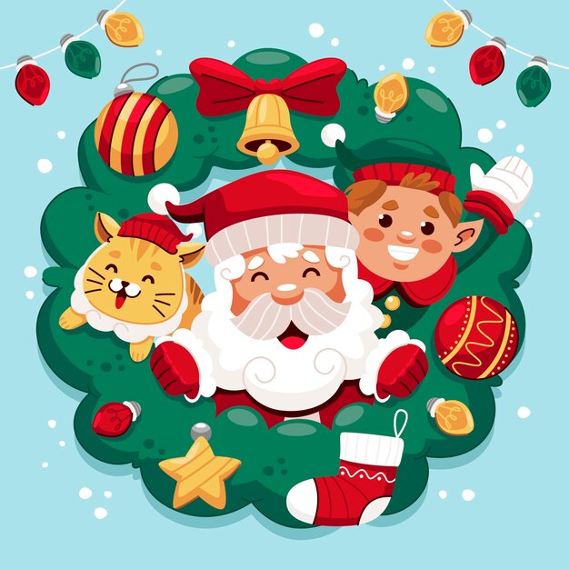 Ilustración de santa de dibujos animados planos para la temporada navideña