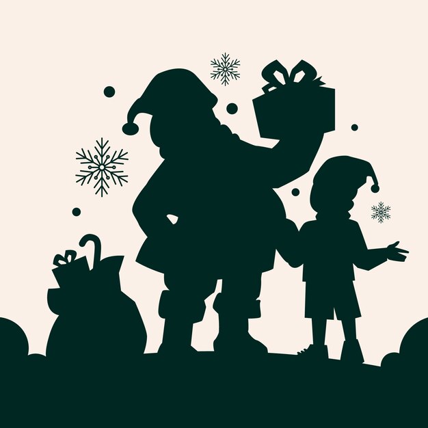 Ilustración de santa silueta plana para la temporada navideña