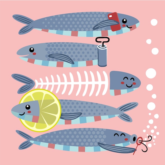 Vector gratuito ilustración de sardina deliciosa plana