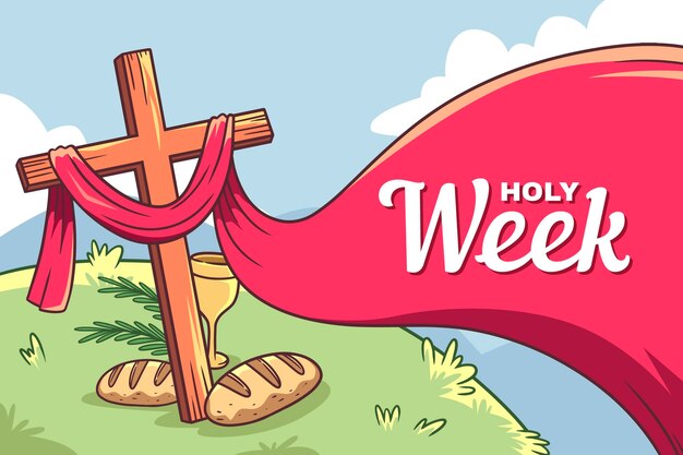Ilustración de semana santa dibujada a mano con cruz