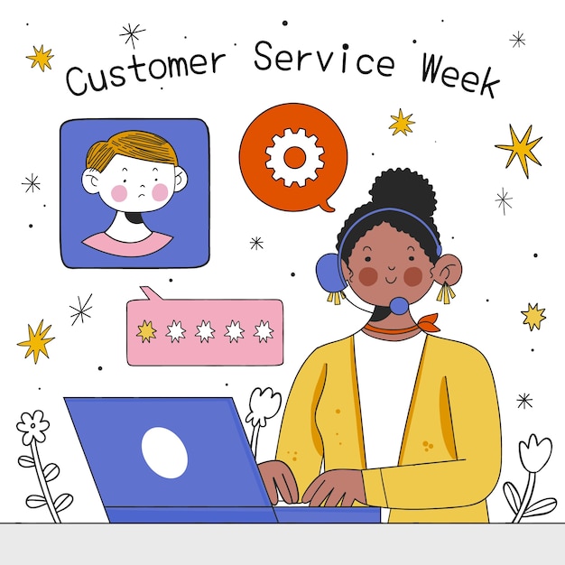Ilustración de semana de servicio al cliente dibujada a mano