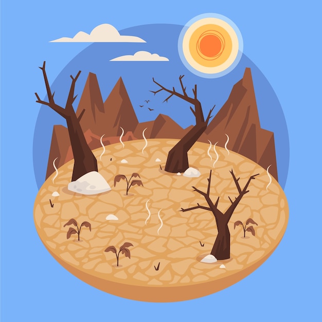 Ilustración de la sequía dibujada a mano
