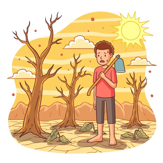 Ilustración de la sequía dibujada a mano
