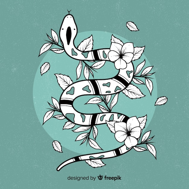 Ilustración serpiente dibujada a mano con flores