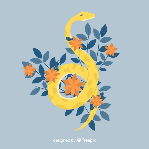 Ilustración serpiente dibujada a mano con flores