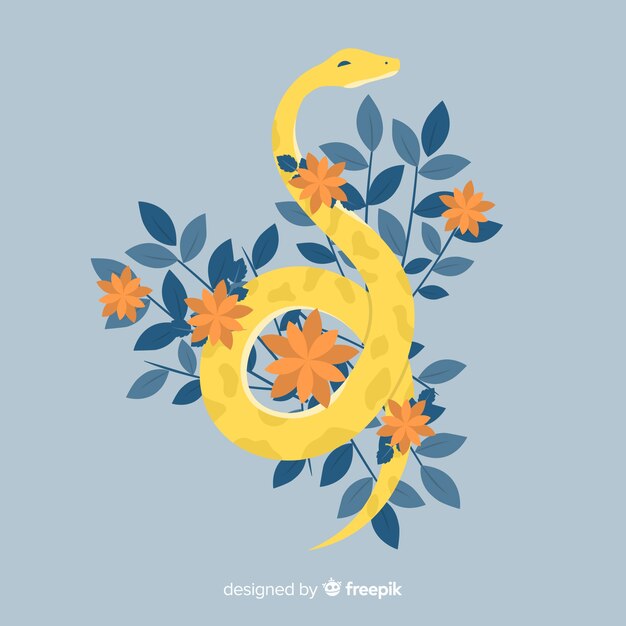 Ilustración serpiente dibujada a mano con flores