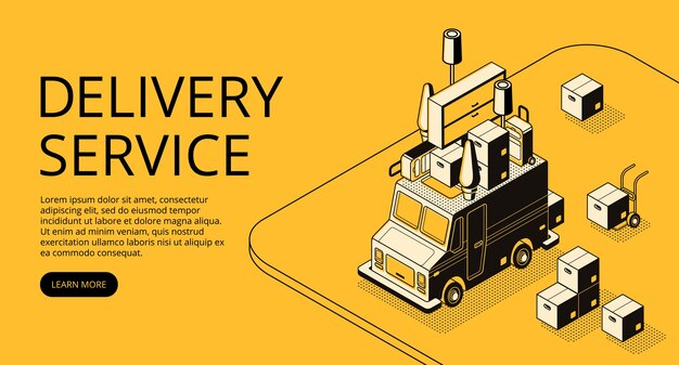 Ilustración de servicio de entrega de camión cargador con muebles para mudanza