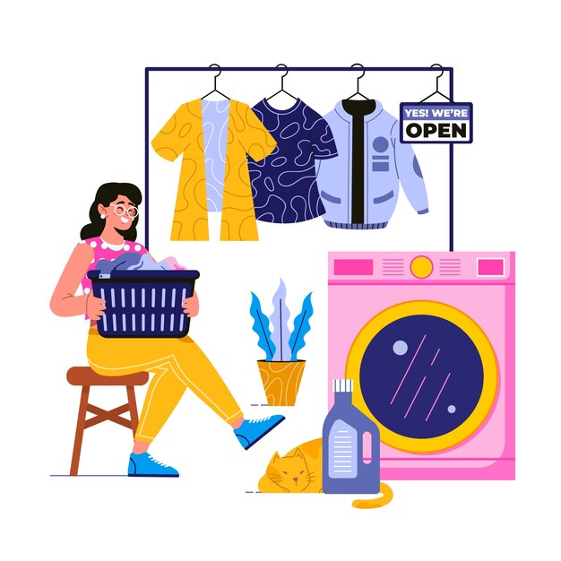 Ilustración del servicio de lavandería dibujada a mano
