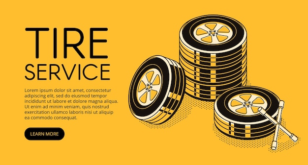 Ilustración de servicio de neumático de coche para anuncio de estación de reparación automotriz para bombeo