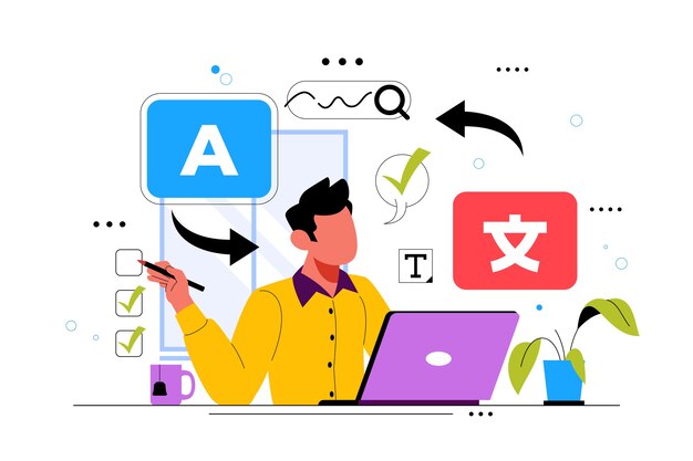 Ilustración de los servicios de traducción dibujada a mano