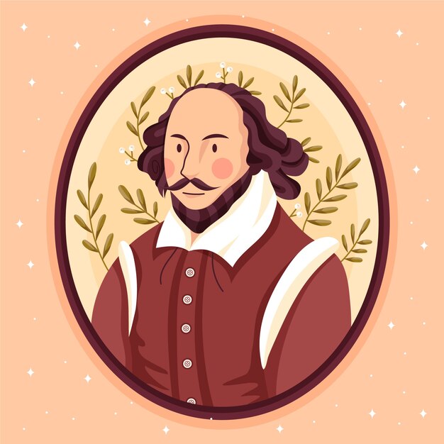 Ilustración de shakespeare de diseño plano dibujado a mano