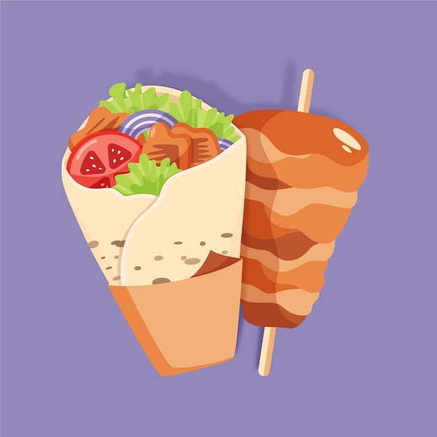 Vector gratuito ilustración de shawarma de diseño plano