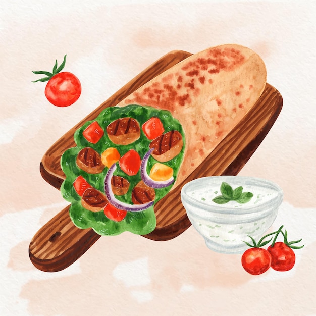 Vector gratuito ilustración de shawarma nutritiva pintada a mano