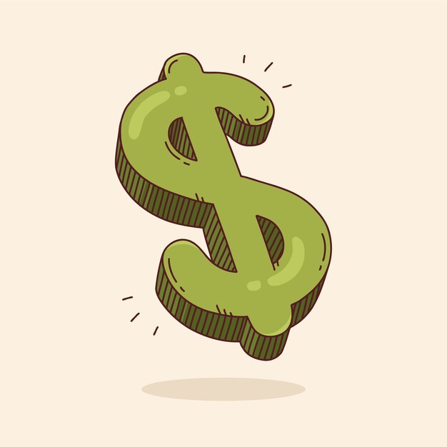 Ilustración del signo del dólar de dibujos animados dibujada a mano