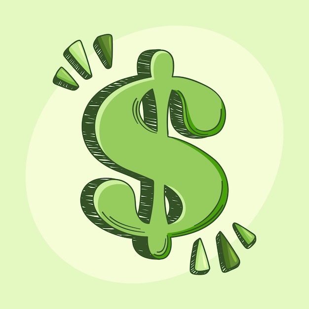 Ilustración del signo del dólar de dibujos animados dibujada a mano